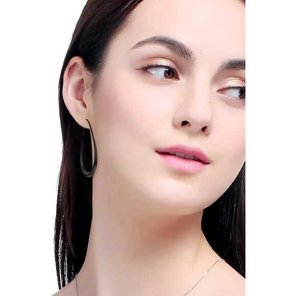 Balck 30*18 Lightweight Teardrop Large Oval Pull Through Hoop Earrings for Women - Picture 2 of 4